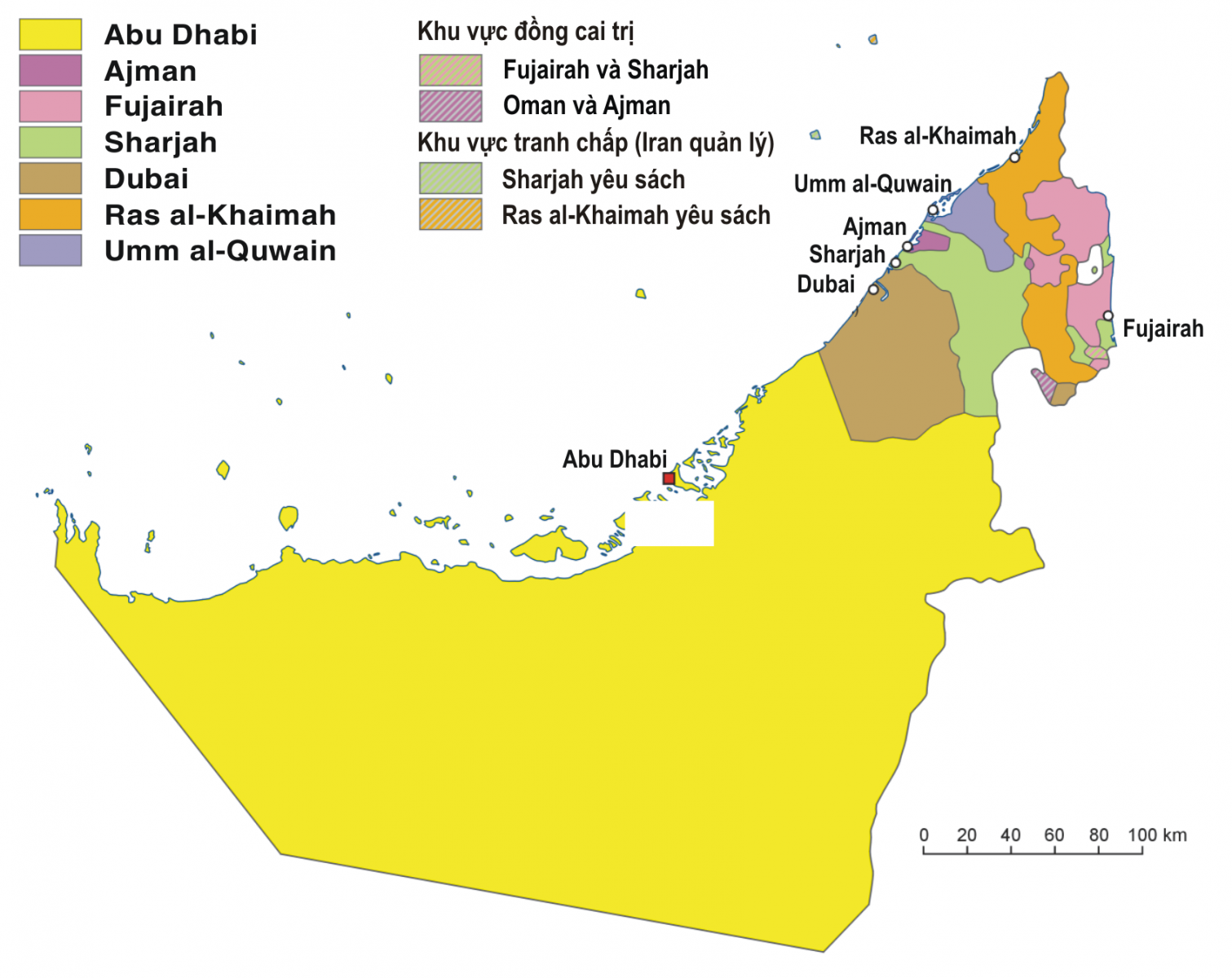 Bản đồ của Các Tiểu vương quốc Ả Rập Thống nhất (UAE)
